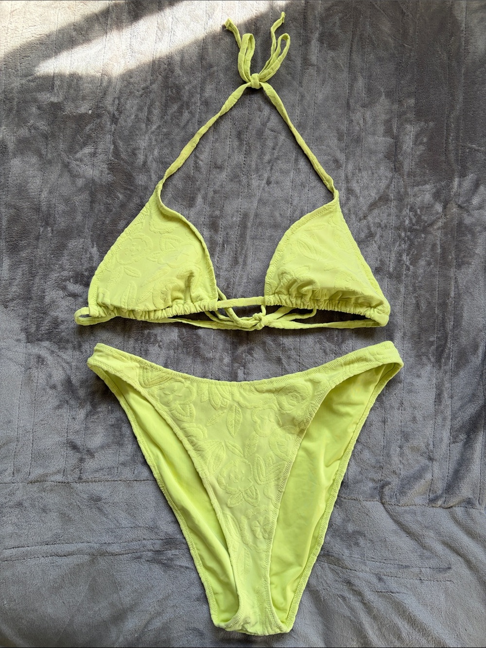Aerie Neon Yellow Halter Triangle Bikini Set XXL